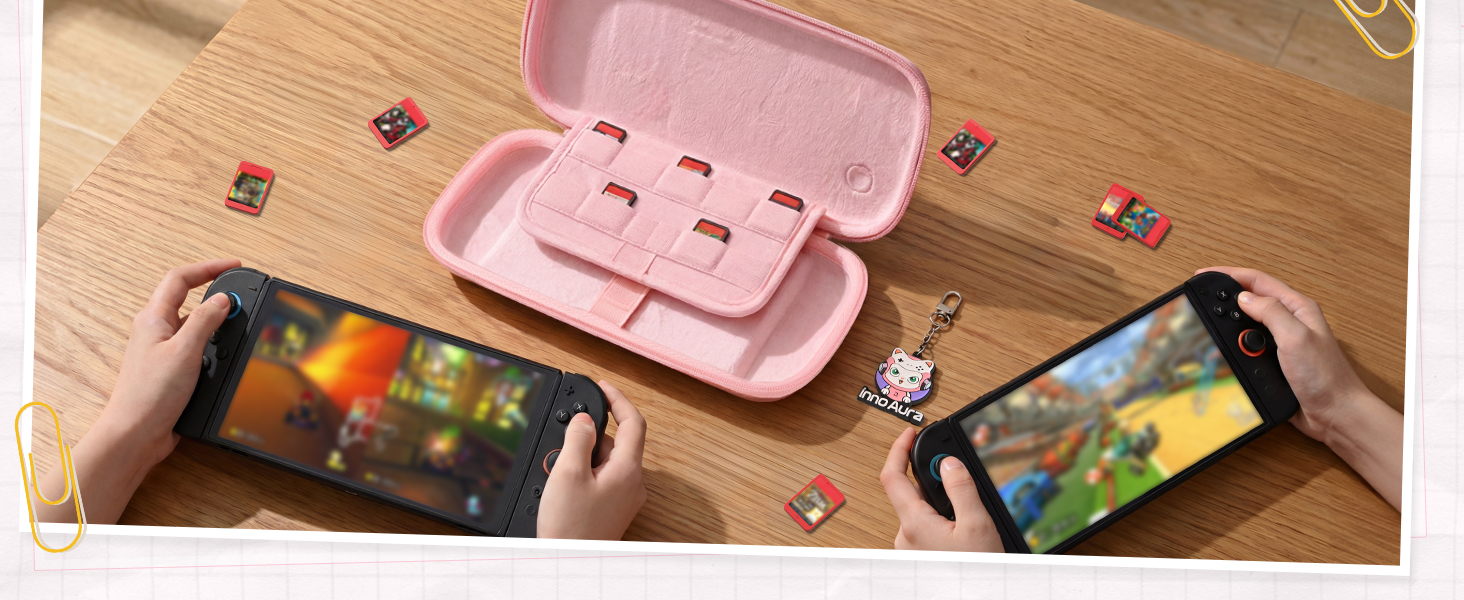 Чохол для Nintendo Switch 2 innoAura Switch 2 Tasche, фіолетовий Galaxy (рожевий Slim) - водовідштовхувальний, ударостійкий з відділенням для AirTag та великою сітчастою кишенею