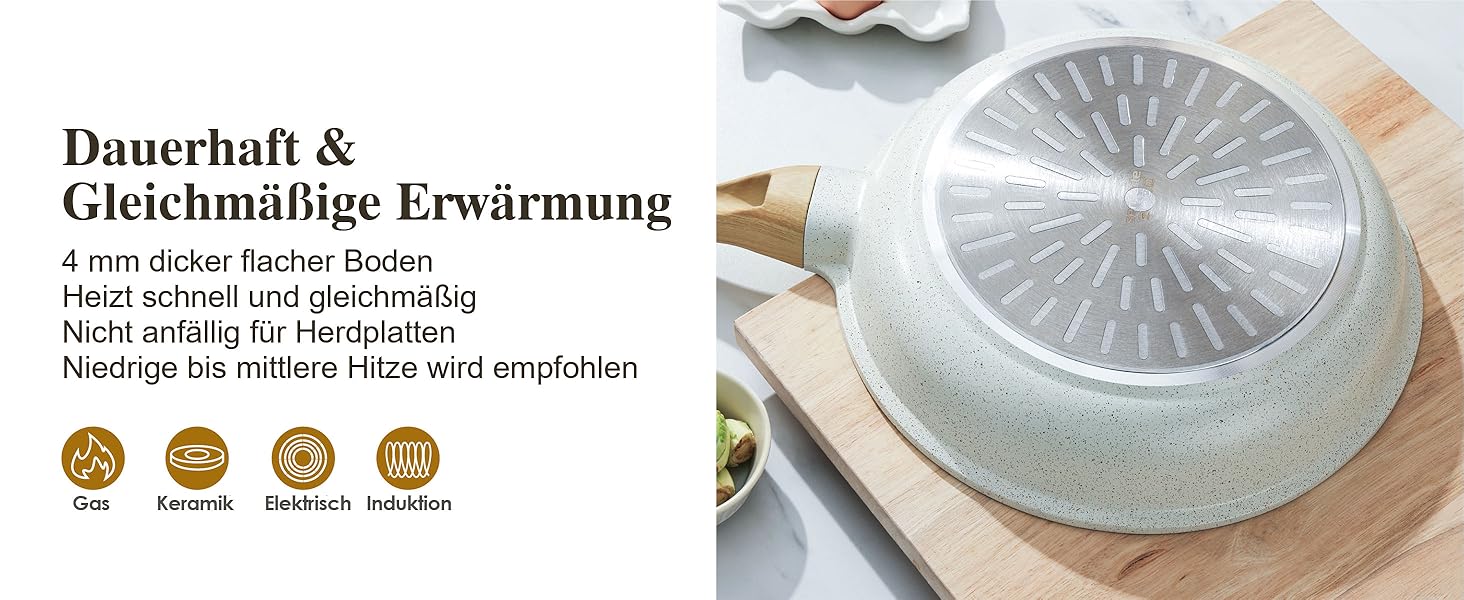 Сковорода SENSARTE 28 см з антипригарним покриттям, швейцарське гранітне покриття, для приготування омлетів, сумісна з газовою та індукційною плитами, без PFOA/PTFE/PFAS, білий колір