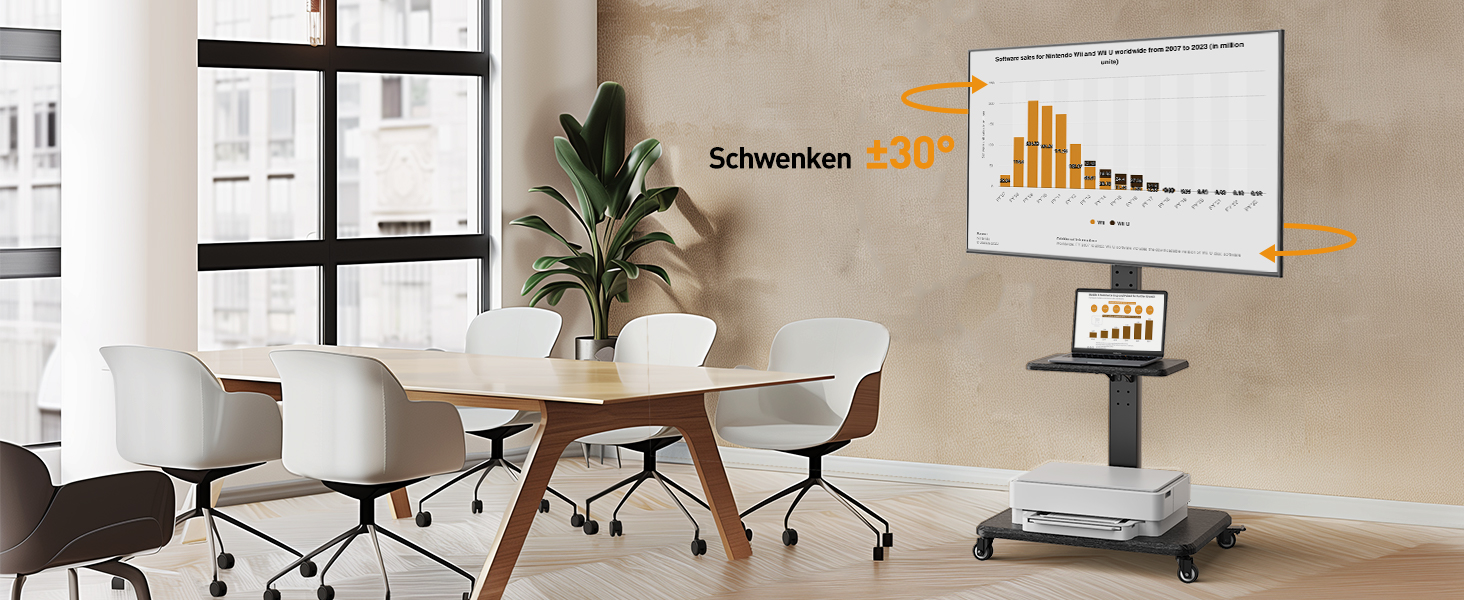 Підставка для телевізора Perlegear на колесах, 32-75 дюймів, до 50 кг, регульована висота, поворотна, нахилена, з підсвічуванням, VESA 600x400mm, PGTVMC27