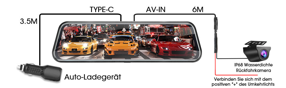 Дзеркало-відеореєстратор з камерою заднього виду Dual 1080P, 10