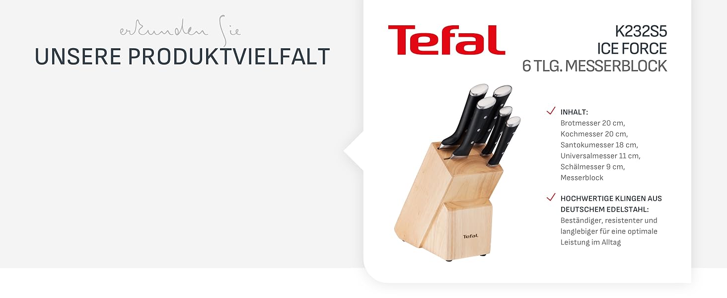 Набір ножів кухонних Jamie Oliver by Tefal (5 предметів) + блок: шеф-ніж, сантоку, для хліба, універсальний, овочечистка. Німецька сталь, акація, коричневий K267S556