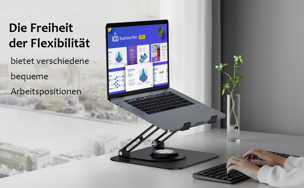 Підставка для ноутбука 360° з алюмінію, регульована по висоті, ергономічна, сумісна з MacBook/Dell/HP, срібна