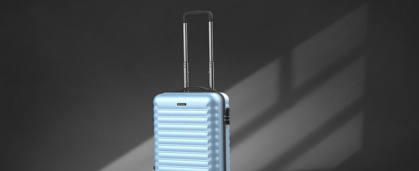 Ручна поклажа валіза Upfly XS 55x36x19 см, 31 л, ABS, 4 подвійні колеса, кодовий замок, жорсткий чемодан із роздільником і ременями, синя