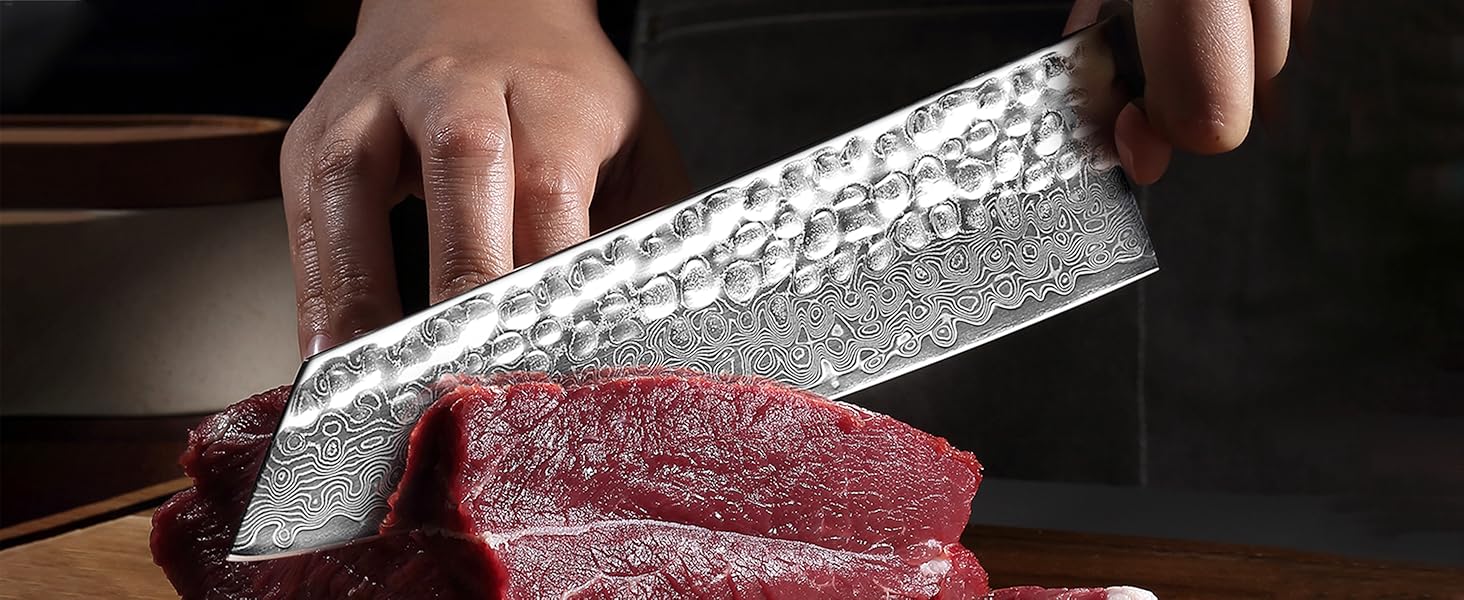 Кухонний ніж YOTSUBA Hackmesser 18 см, кухонний тесак з ергономічною ручкою Pakkawood, професійний ніж для м'яса та овочів, набір кухонних ножів 3 шт.