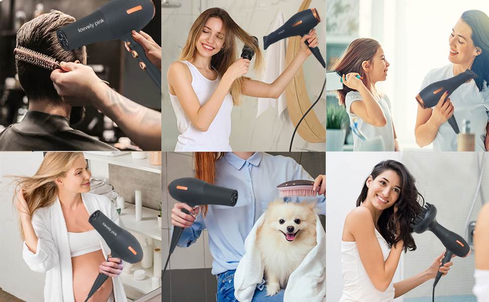 Професійний фен лоеvely рожевий 2400W з іонізацією та AC мотором, з насадкою-дифузором, 3 режими нагріву та 2 швидкості, для дому та салону