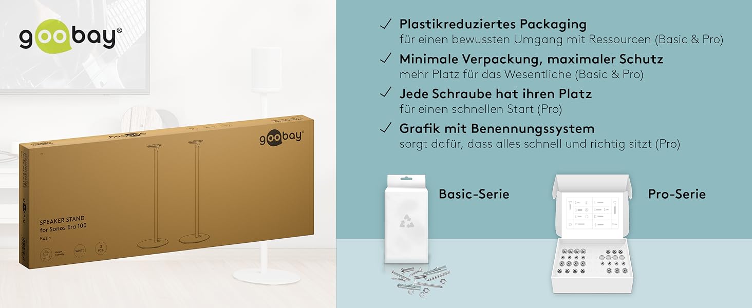 Стійка-підставка для колонки Sonos Era 100 від Goobay, з кабелем-менеджментом, біла, висота 71 см, витримує до 3 кг (71983)