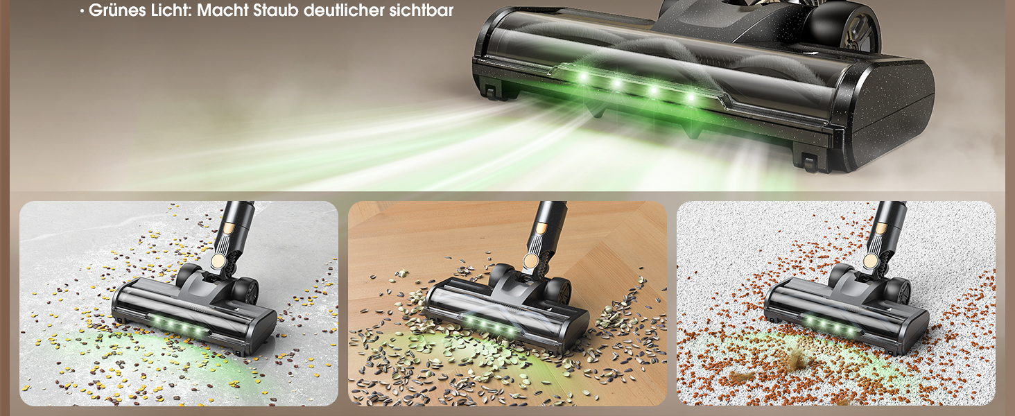 Бездротовий пилосос P2 Akku Sauger Stabstaubsauger: потужний, для тварин, килимів, твердих підлог, з антизаплутувальною щіткою та зеленим підсвічуванням