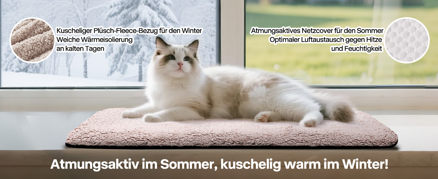 Кішка ліжко для вікна Pet Prime – М'яке ліжко для котів на підвіконня з неслизьким дном, тиха подушка, 2 знімні чохли (сітка та плюш), 90x29 см для затишного відпочинку та сну