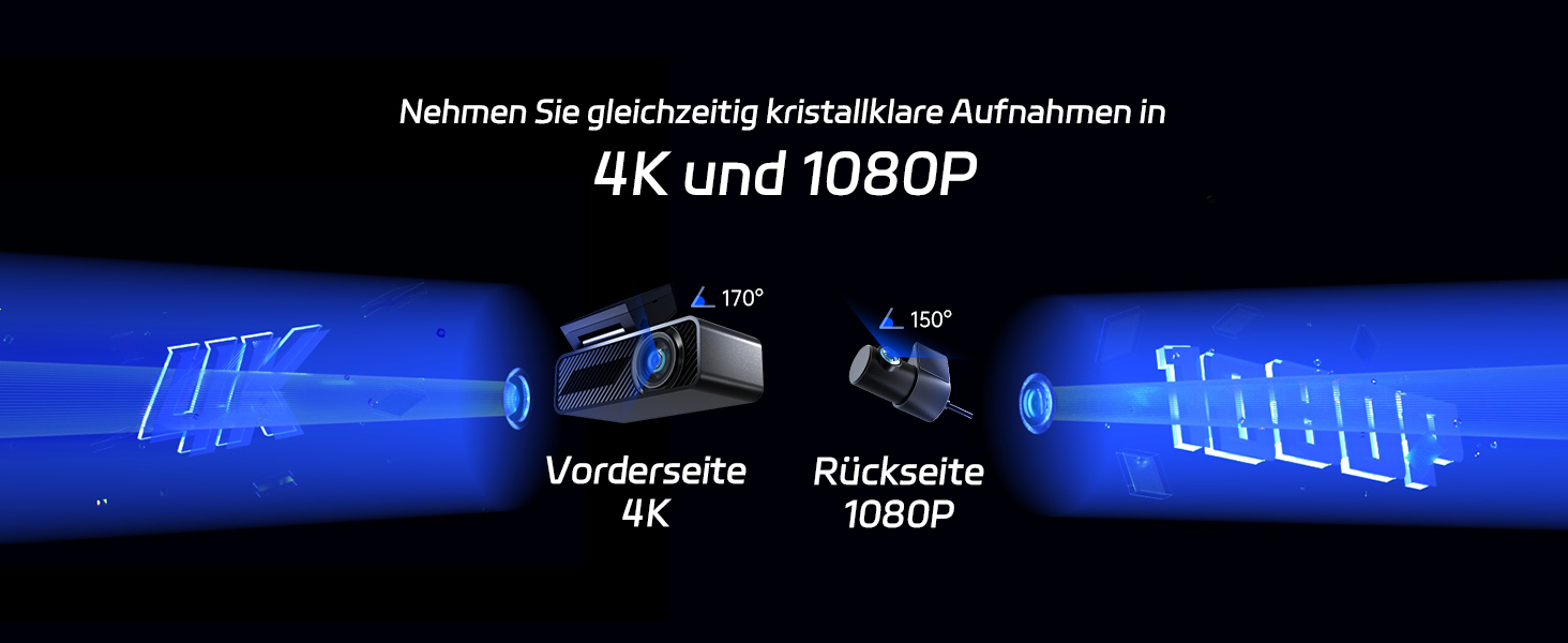 Відеореєстратор Pelsee P1 Duo 4K з двома камерами (передня та задня), Wi-Fi 5G, 64GB, IPS дисплей 1.5