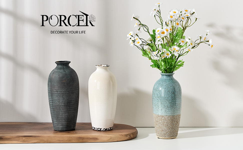 Керамічна ваза, блакитно-коричневий дизайн, ваза в скандинавському стилі, 20 см для декору вітальні, спальні, кухні, ванної кімнати