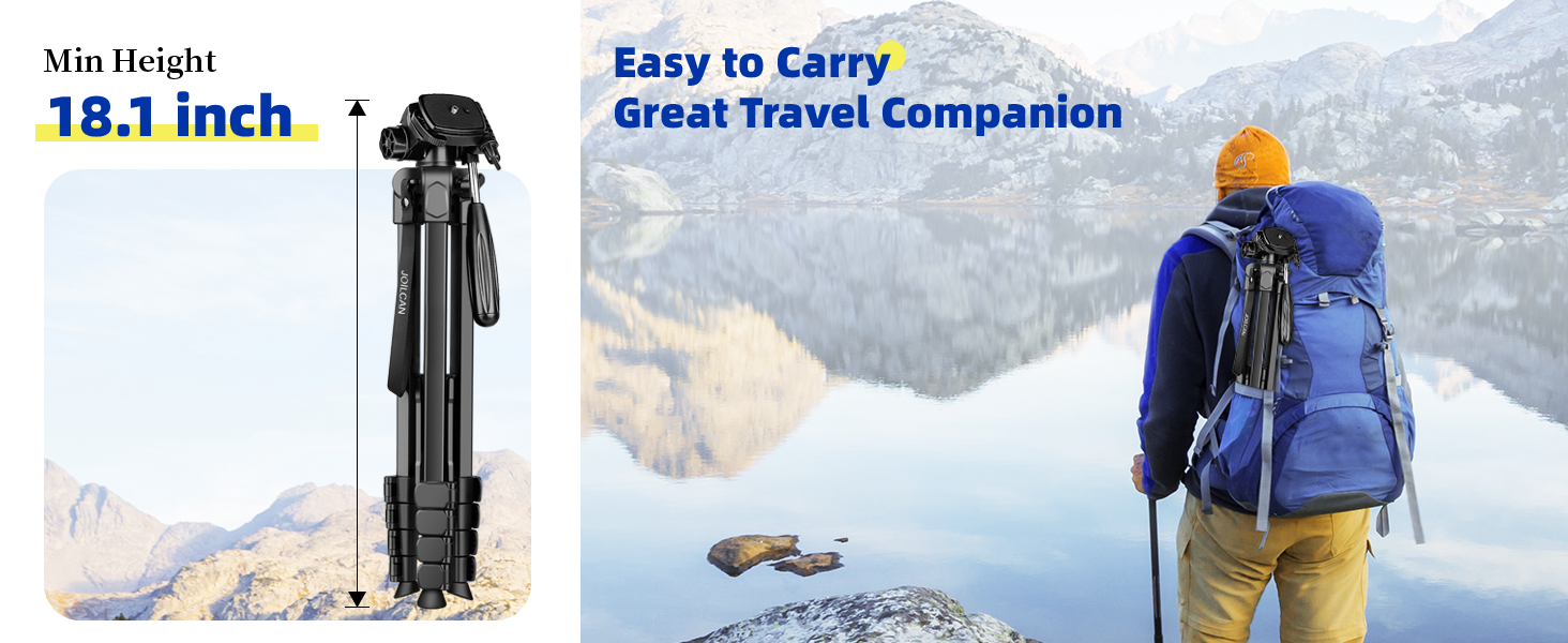 Штатив для камери JOILCAN 210.8 см: легкий трипод для смартфона, камери та селфі-палки з кульковою головкою 360° та пультом дистанційного керування. Алюмінієвий штатив з триножиною для Canon, Nikon, DSLR. Чорний.