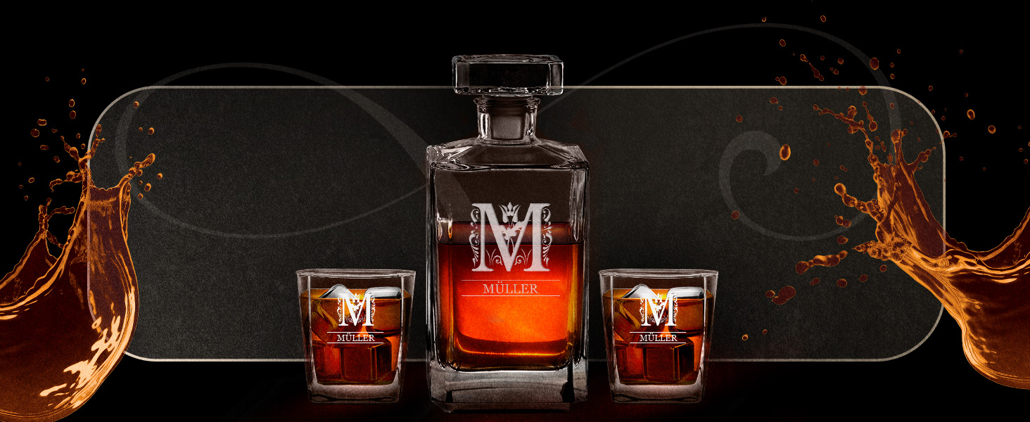 Maverton Whiskey Decanter + 2/4/6 Whiskey Glasses Set with Engraving - 700ml Decanter - Birthday Gift for Women - Monogram