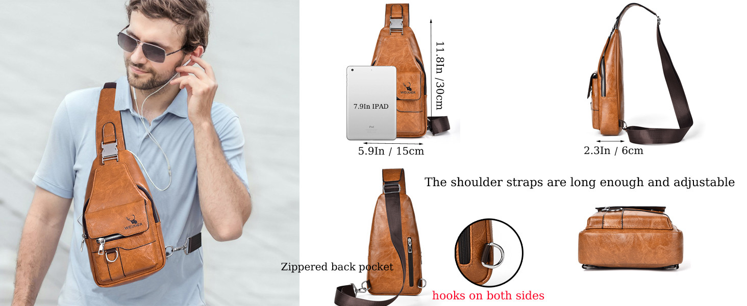Чоловіча шкіряна нагрудна сумка-слінг, водонепроникна, для подорожей, велоспорту та кемпінгу (темно-коричнева)