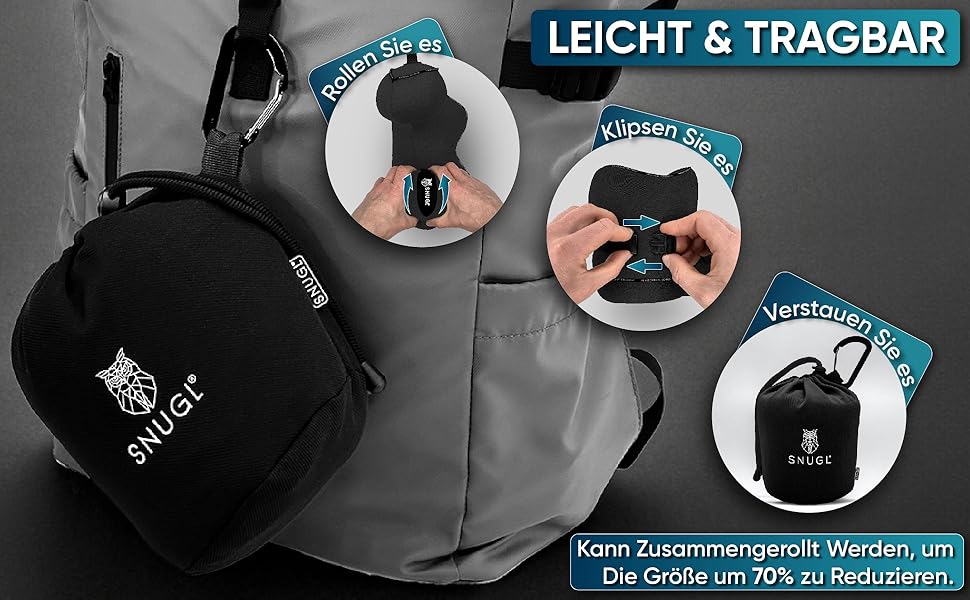 Подушка для шиї SNUGL з Memory Foam, регульована та миюча | Зручна подушка для подорожей на літаку, в авто та в дорогу | Подушка-шиїчкі SNUGL (Чорний, для дорослих)