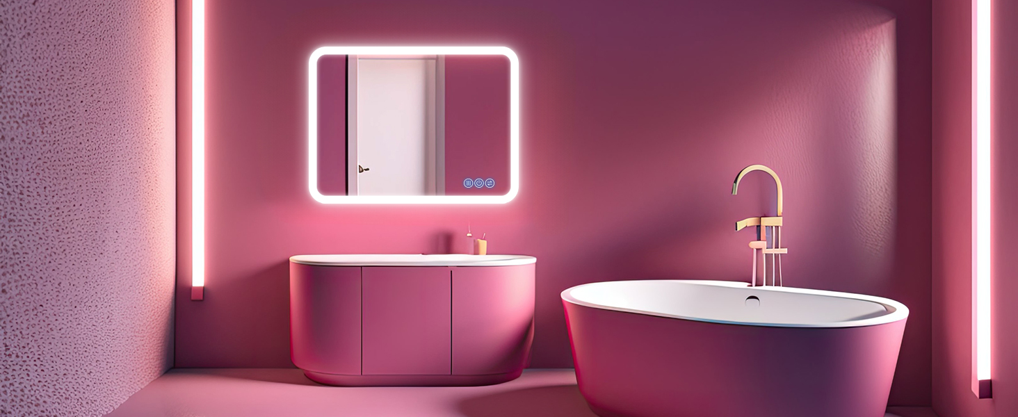 Дзеркало для ванної кімнати з підсвічуванням 100x60 см Faw Halo Double, HD скло, сенсорні кнопки, IP65, 3 кольори, вертикальна/горизонтальна орієнтація, функція пам'яті