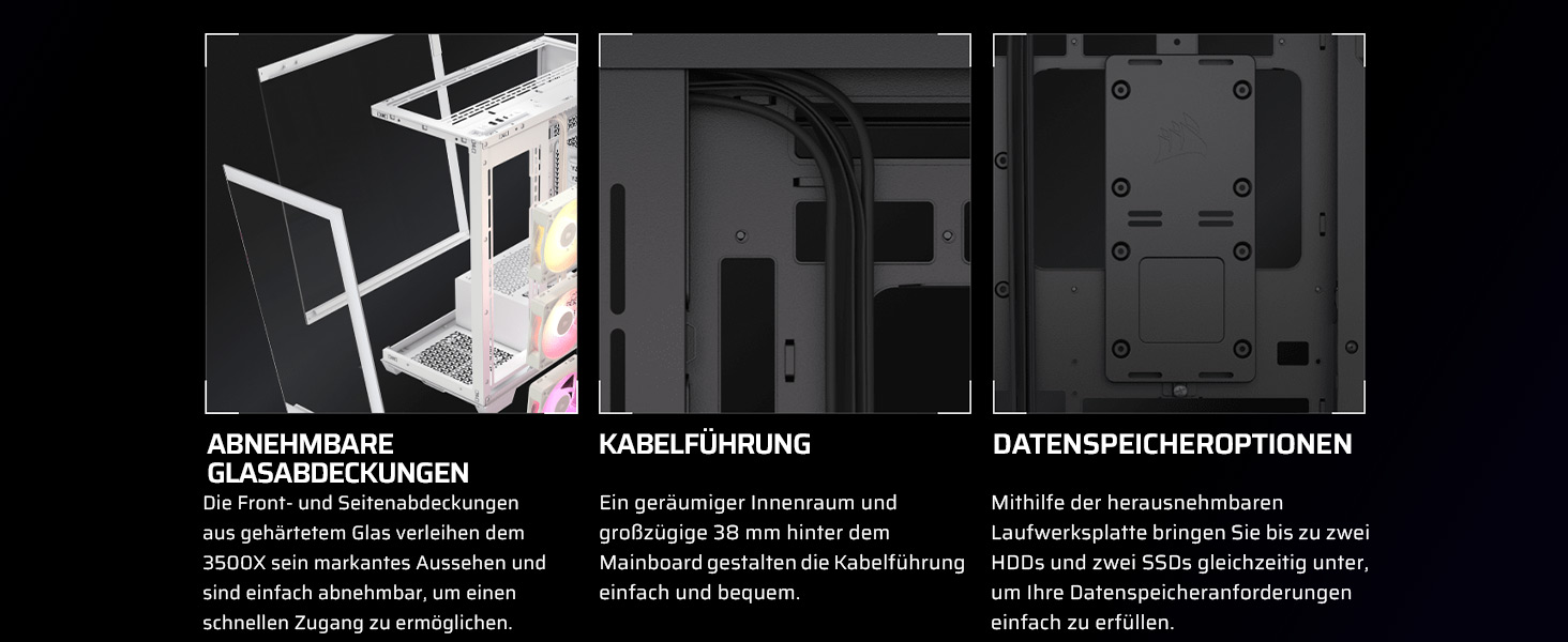 Корпус ПК CORSAIR 3500X Mid-Tower ATX з панорамним склом, білий, з 3 вентиляторами RS120, сумісний з перевернутим розташуванням материнської плати