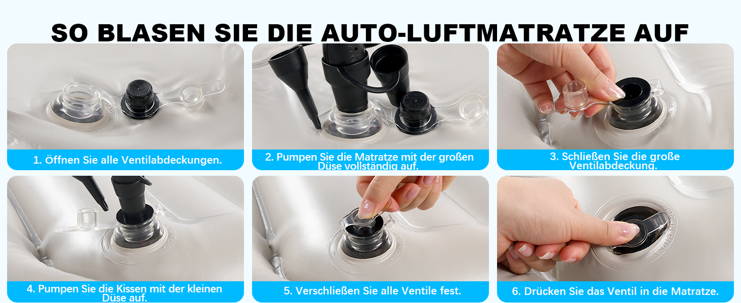 Надувний матрац SUV з 2 подушками – товстий, з фетром, для автомобіля – мобільні подорожі, кемпінг та відпочинок на природі – швидке надування та здування з електричним насосом