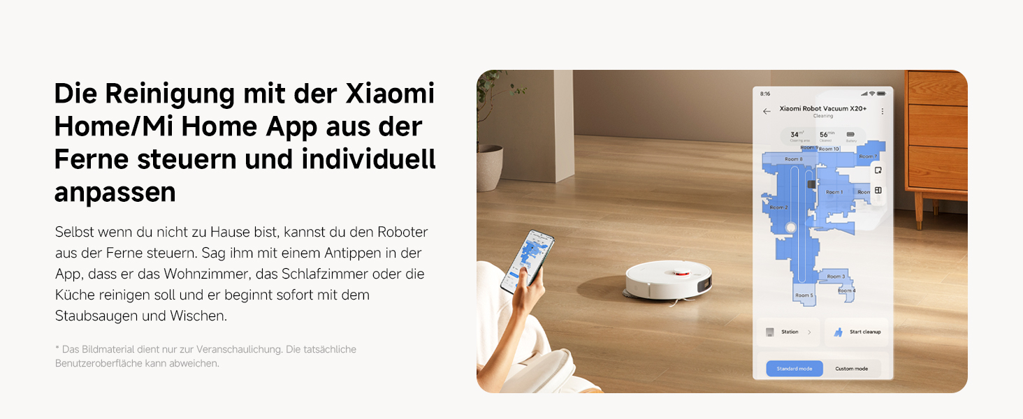 Робот-пилосос Xiaomi Robot Vacuum X20+ з функцією вологого прибирання, потужність всмоктування 6000 Па, підйомні швабри