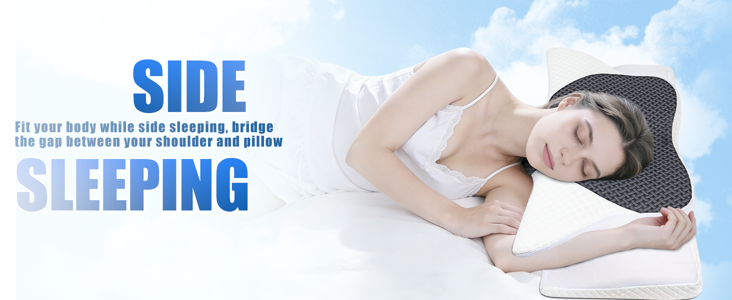 Подушка для шиї SAHEYER з Memory Foam, ортопедична, ергономічна, для сну на боці, 60x35.5x10/13 см (сіра)