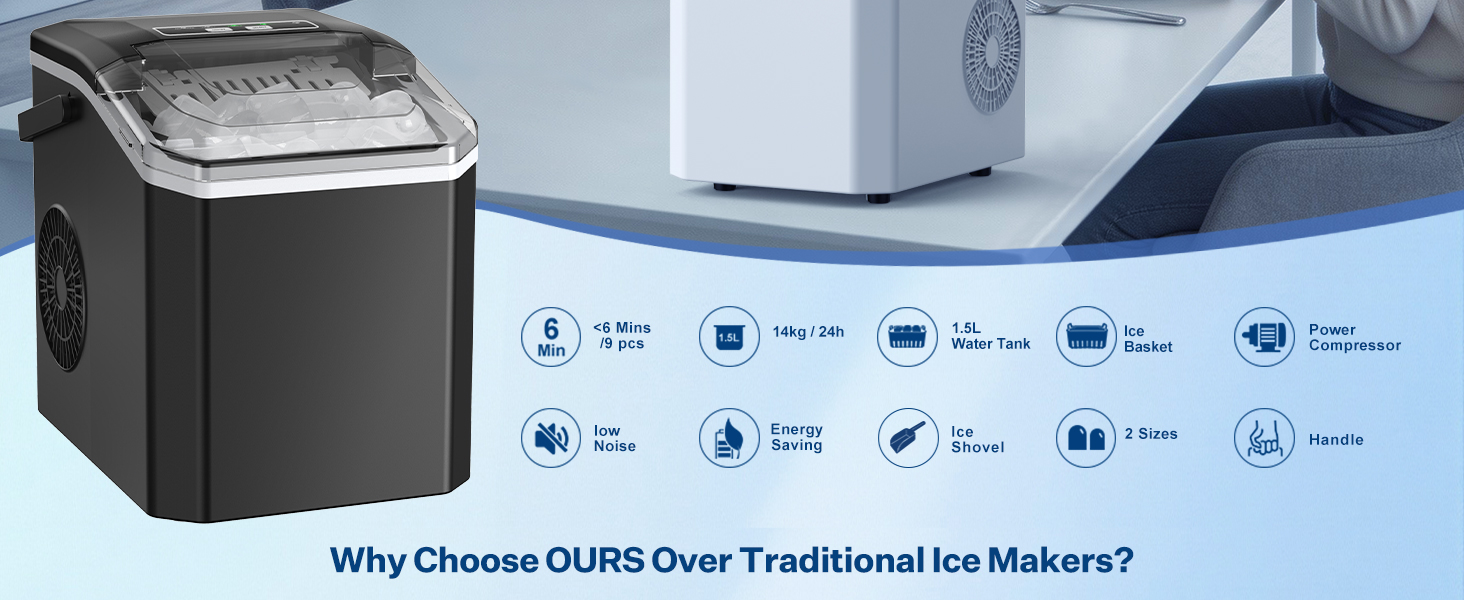 Льодогенератор Ice Cube Maker 12 кг/24 год, 2 розміри кубиків льоду, самоочищення, білий - для дому, офісу, бару
