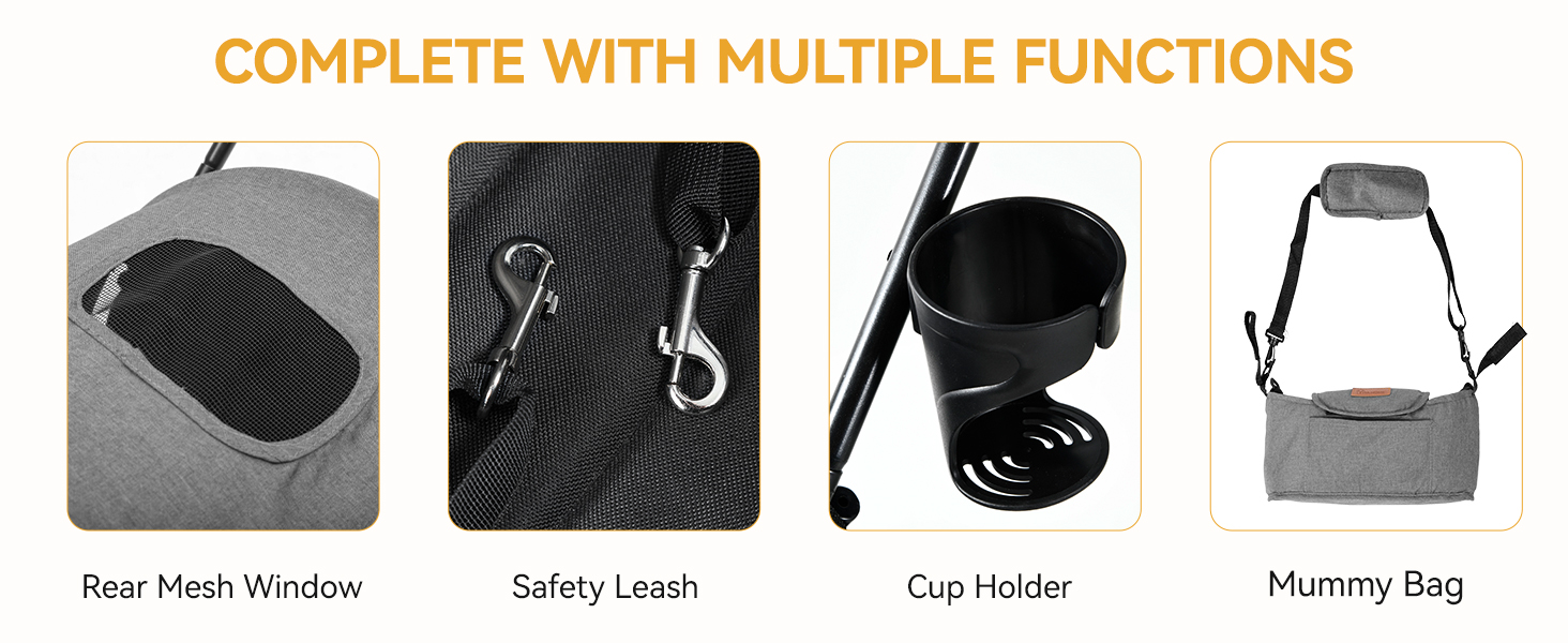 Візок для собак та котів DWVO - зручний та компактний, до 11,3 кг, блакитно-чорний (45,7x83x114cm)