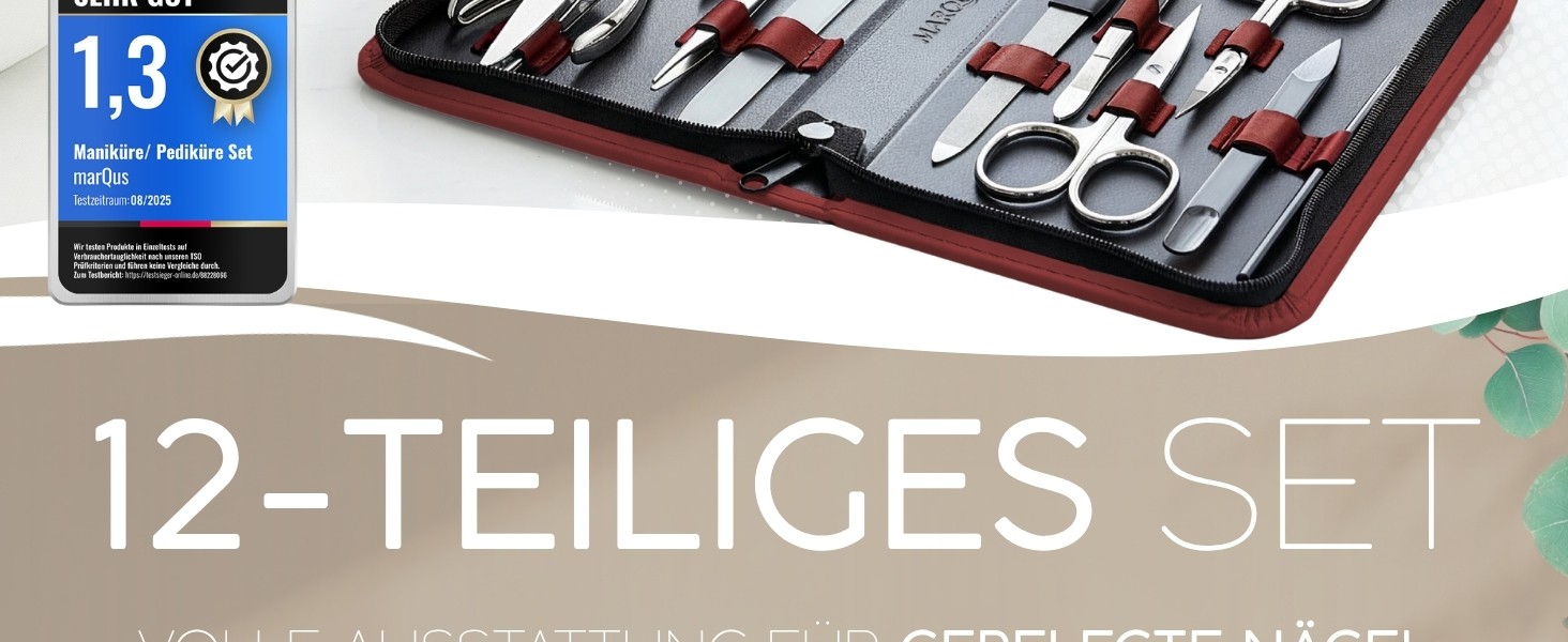 Набір для манікюру та педикюру marQus Solingen - 12 предметів у шкіряному етиулю, повний комплект для догляду за руками та ногами, блакитний