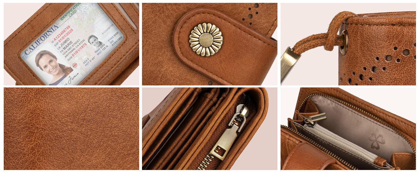 TEUEN Women's Wallet Large Capacity PU Leather Vintage Card Holder Purse Organizer Wallet Medium Size with RFID Blocking and Multiple Compartments