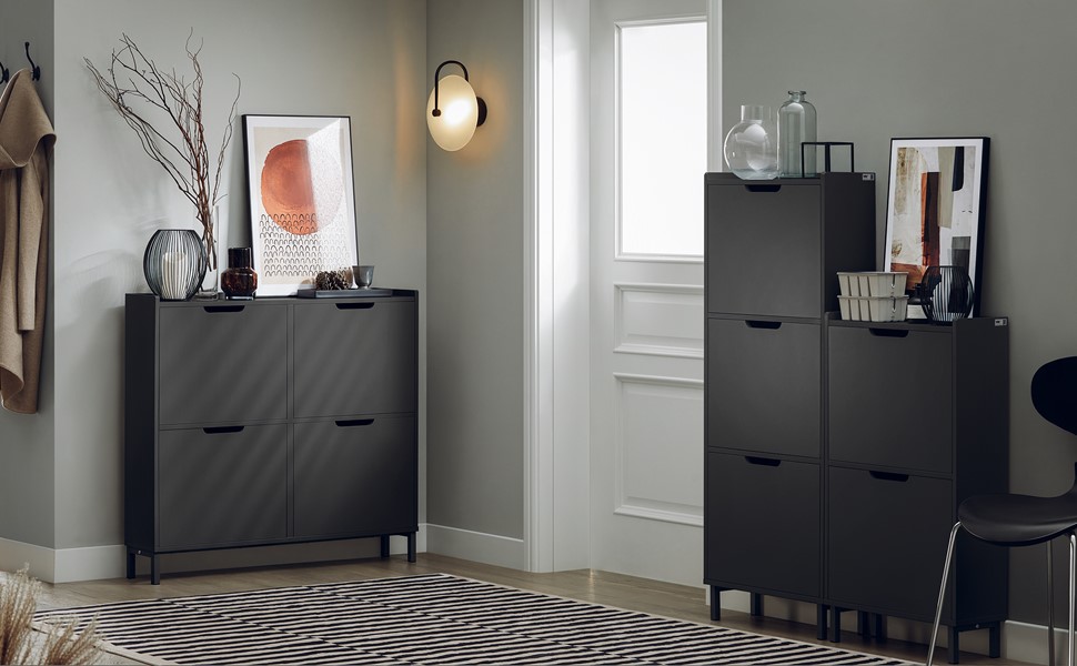 Тумба для взуття SoBuy FSR100-SCH, 4 секції, вузька, 8 полиць, чорна, 100x90x19 см