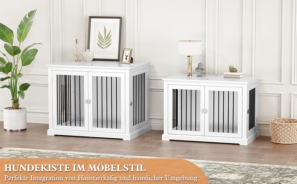 Клітка для собак у дім, Будка для собак з подушкою, Внутрішня клітка для собак, Будка для собак, Клітки для собак великих порід, Клітка для собак у стилі меблів з відкидним верхом, Білий (L)