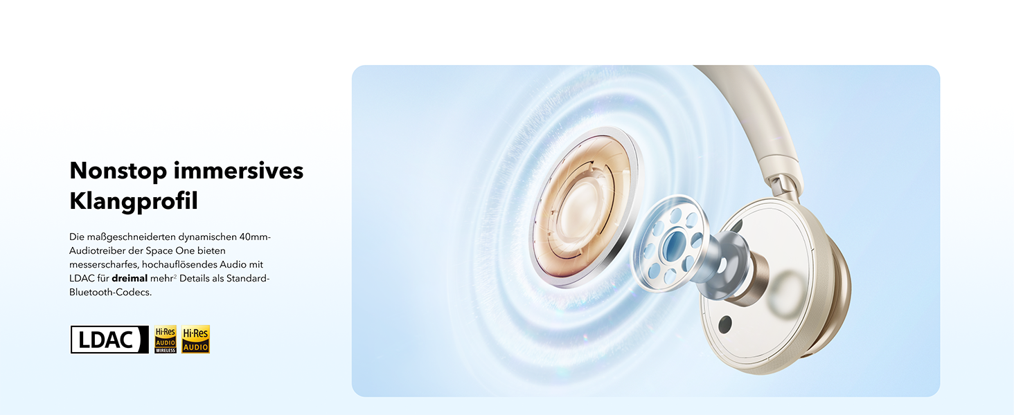 Soundcore Space One: Бездротові навушники Over-Ear Bluetooth з активним шумозаглушенням, 40 годин роботи, Hi-Res Audio, Bluetooth 5.3 (Кофе з молоком)