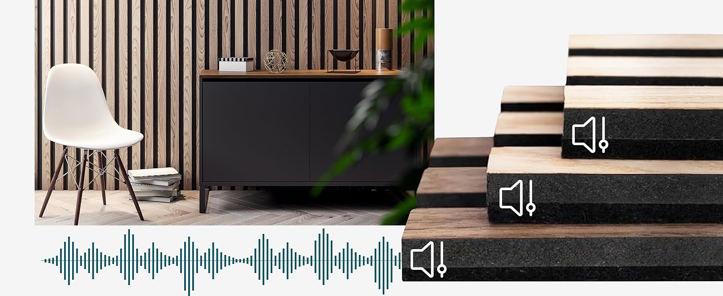 Акустичні настінні панелі KARAT з натурального шпону дуба (White Oak), ламелі з дерева та фетру для шумоізоляції та звукопоглинання, 118 x 60 см