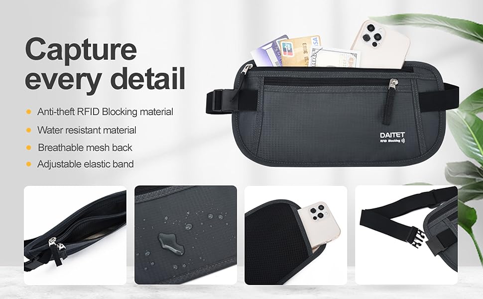 RFID-захисний пояс-сумка для грошей для чоловіків та жінок, чорний, ширина пояса 3.7 см