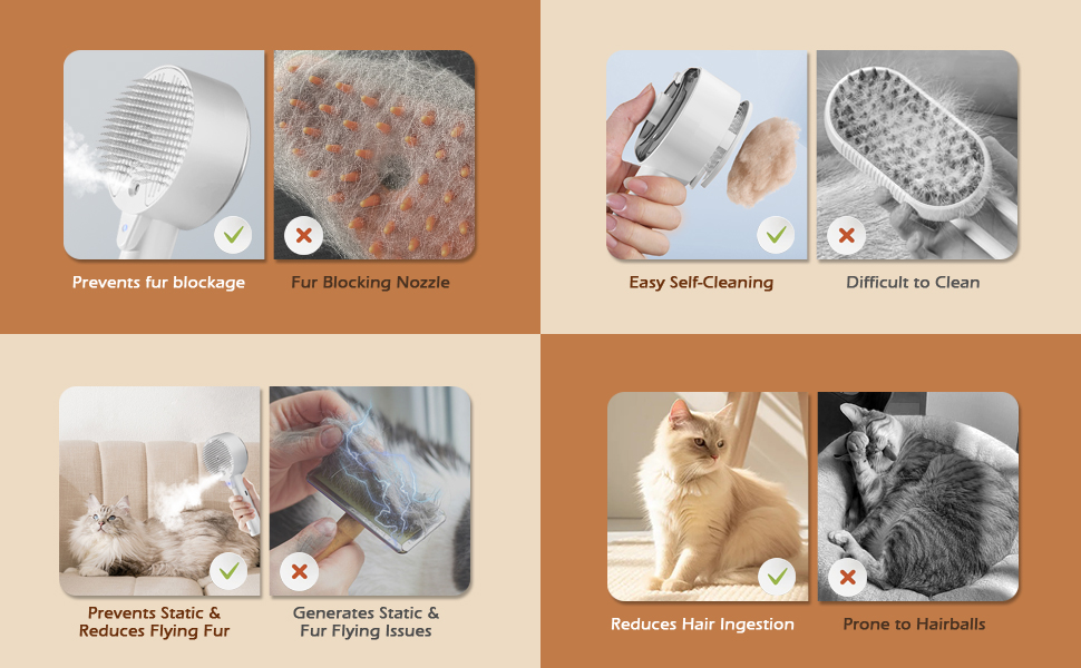 Бурштук для котів з парою 4-в-1: видалення шерсті, миття, догляд. Підходить для котів та собак (білий)