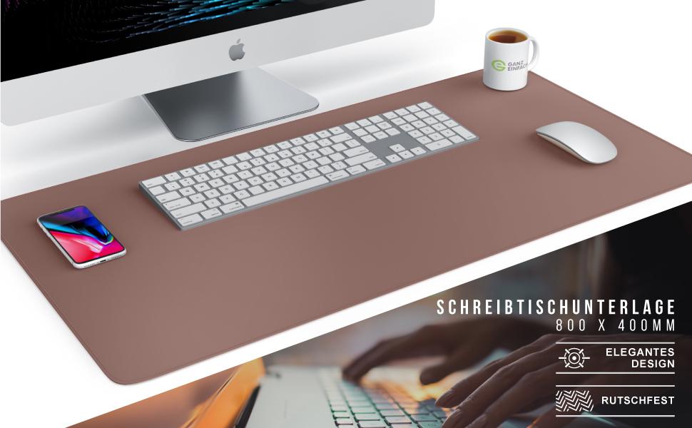 CSL Килимок для миші на стіл XXL з PU шкіри та корка 800x400 мм - Еко килимок для офісу та дому, чорний (коричневий відтінок)