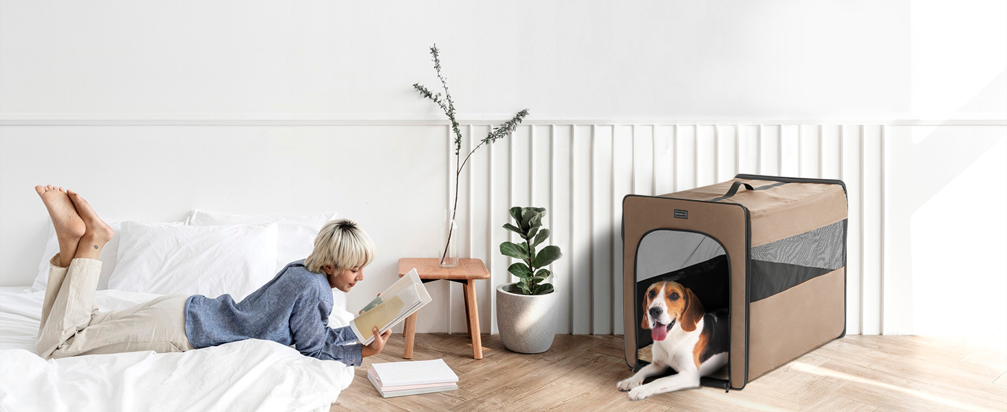 Транспортна переноска для собак Petsfit, розкладний бокс з м'якою підстилкою, M, 61x46x53.5 см, Khaki