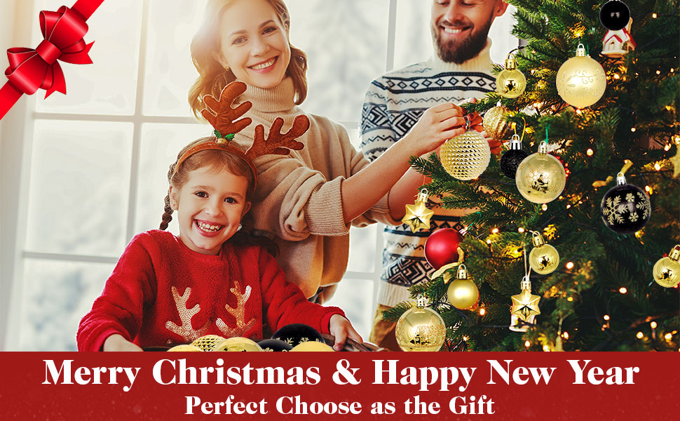 44 штуки новорічних кулі пластикові, прикраси для ялинки, набір кульок для ялинки, персоналізовані новорічні кулі білі та червоні, ялинковий декор, новорічний декор для дому та вулиці білий та червоний (золотий та чорний)