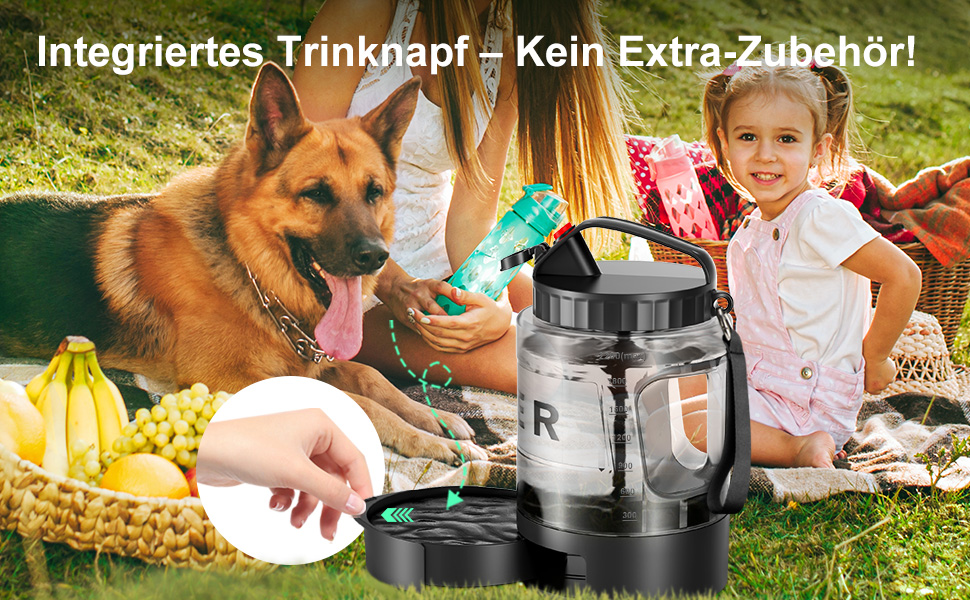 Льосоток 2200 мл пляшка для води для собак, переносний XXL великий об'єм - для подорожей та кемпінгу для великих собак (Чорний)