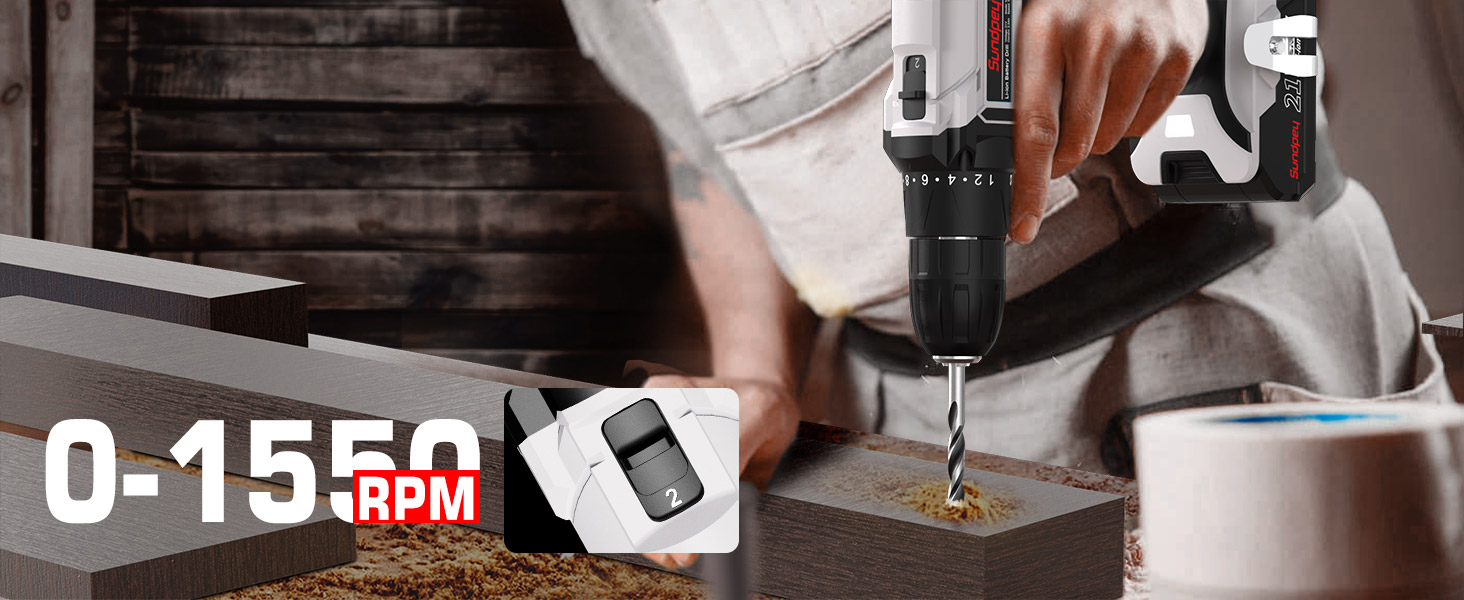 Акумуляторний шуруповерт Sundpey Set: 2 акумулятори 2.0Ah, 21V, 1500 об/хв, 45Nm, 18+1 режим, LED, 10мм патрон - для ремонту та DIY