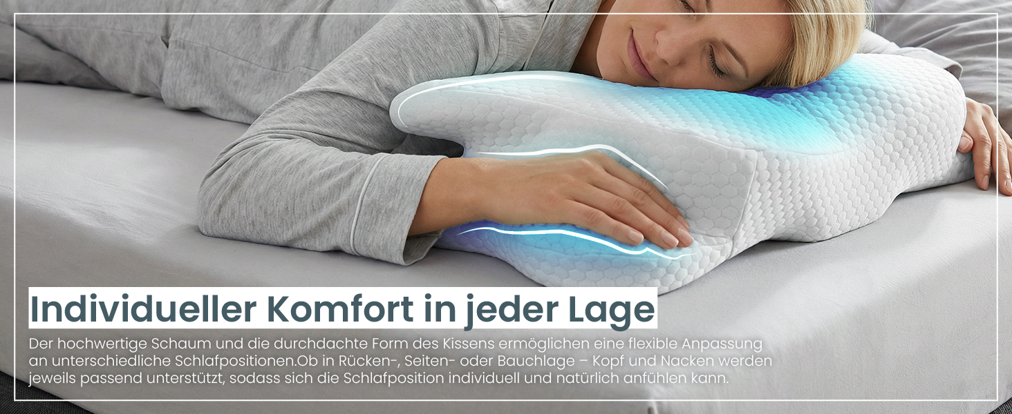Анатомічна подушка Gentle North з ефектом пам'яті (Memory Foam) для будь-якої пози сну, білий бамбук, зі знімним чохлом