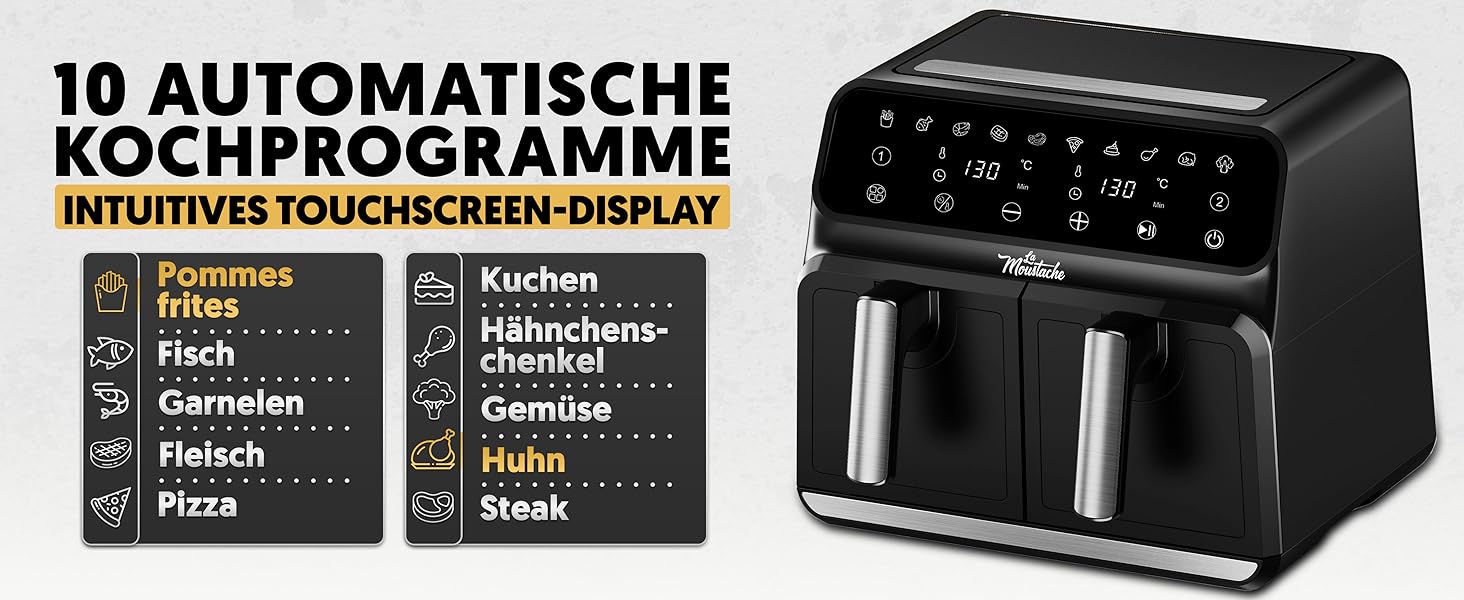 Фритюрниця повітряна La Moustache DuoFry XXL, 8л, 2 відсіки, 1700W, 6 функцій, з E-book рецептів