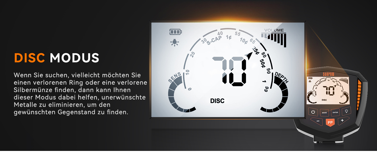 Металошукач SUNPOW – 5 режимів, професійний для дорослих, з Pinpointer, водонепроникний IP68, 30см котушка, 2 HD-LCD дисплеї, DSP-чип, регульований стержень, міцна спіральна структура, повний комплект (OTMD07)