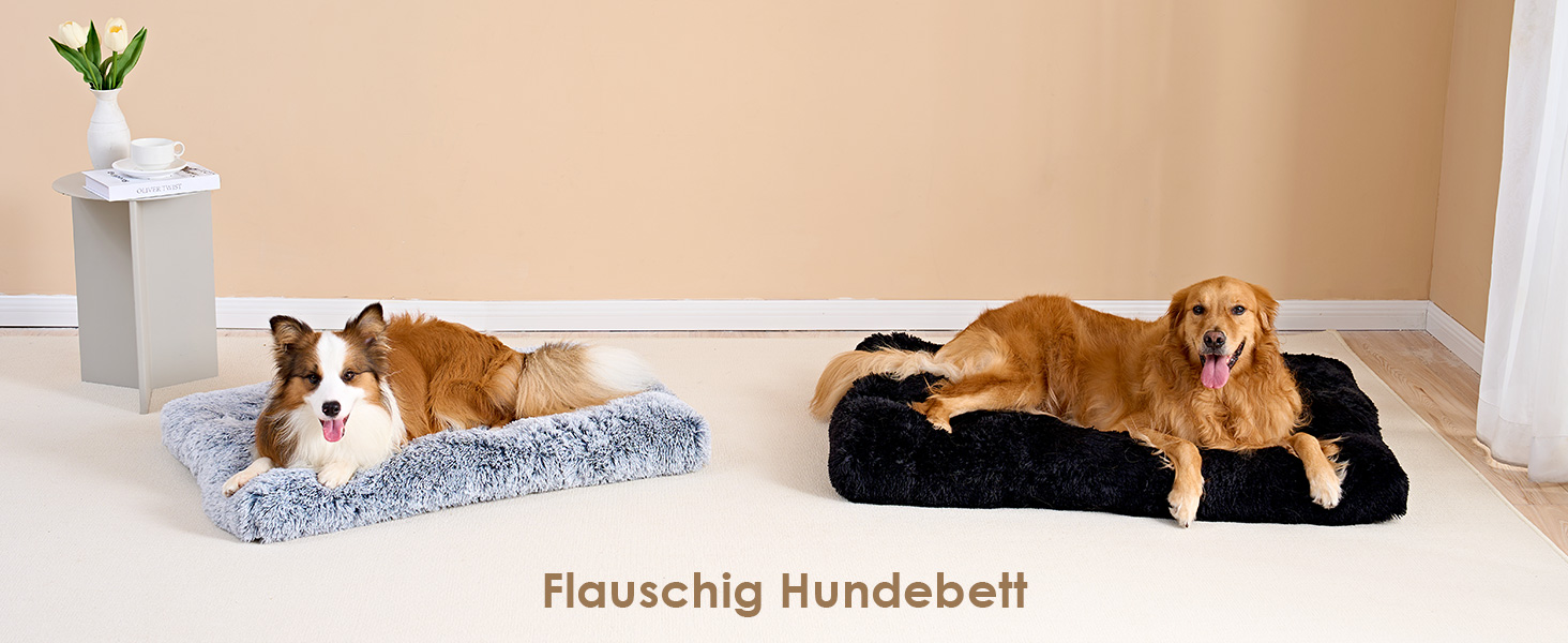 М'яке ліжко для собак EHEYCIGA, 60x45 см, чорне, з довгим плюшем, миється, не слизьке