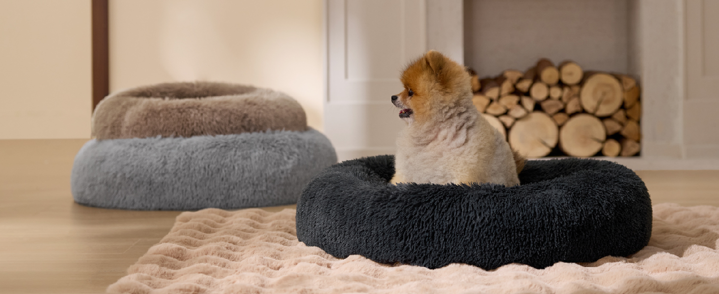 Кругле ліжко для котів та собак BEDSURE, Ø 50 см, плюшеве, кругле, темно-сіре. Підходить для котів та собак маленьких та середніх порід. Розміри: 50x50x13 см