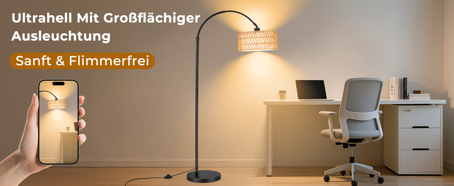 Торшер для вітальні Stehlampe 9W LED з димером, пульт ДУ, лампа E27, чорний. Арка, підлоговий світильник для спальні, офісу