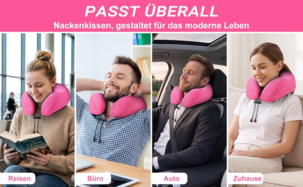 Подушка для подорожей Kobete з ефектом пам'яті (Memory Foam) для шиї, набір для сну в літаку, авто, поїзді: 3D-маска для сну, беруші та сумка (Рожевий)