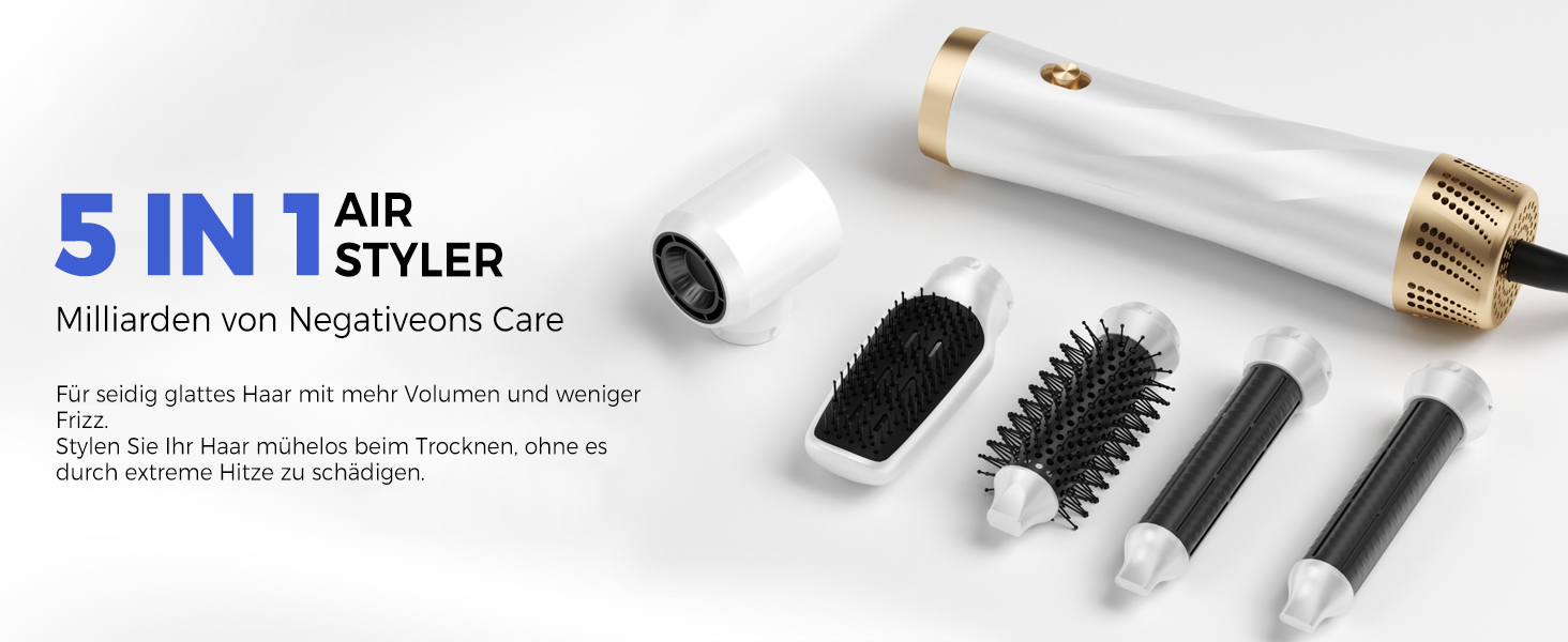 Airstyler 5 в 1: Фен-щітка, плойка, термощітка, для об'єму, випрямлення та локонів. 1000W, 3 температурні режими. Рожевий/Білий