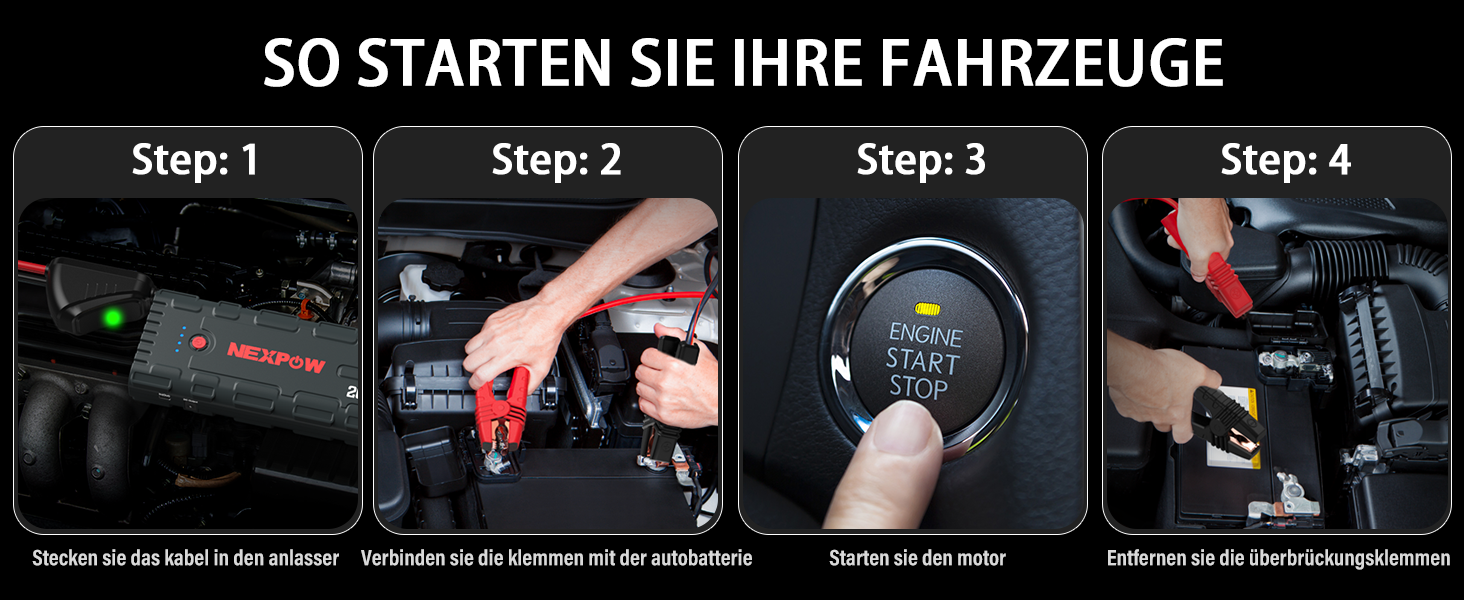 Powerbank NEXPOW Starthilfe: портативний пусковий пристрій для авто 2000A, 12V, USB-швидка зарядка 3.0 (до 7.0L бензин/6.5L дизель), LED-ліхтар, сірий