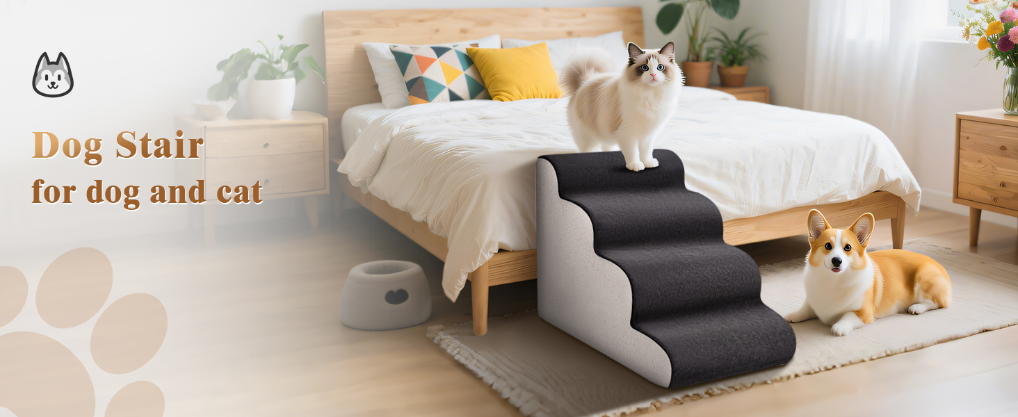 Сходинки для тварин JUOIFIP на 4 сходинки, для маленьких собак, з щільним губчатим матеріалом, неслизькі чорно-сірі сходинки для собак та котів