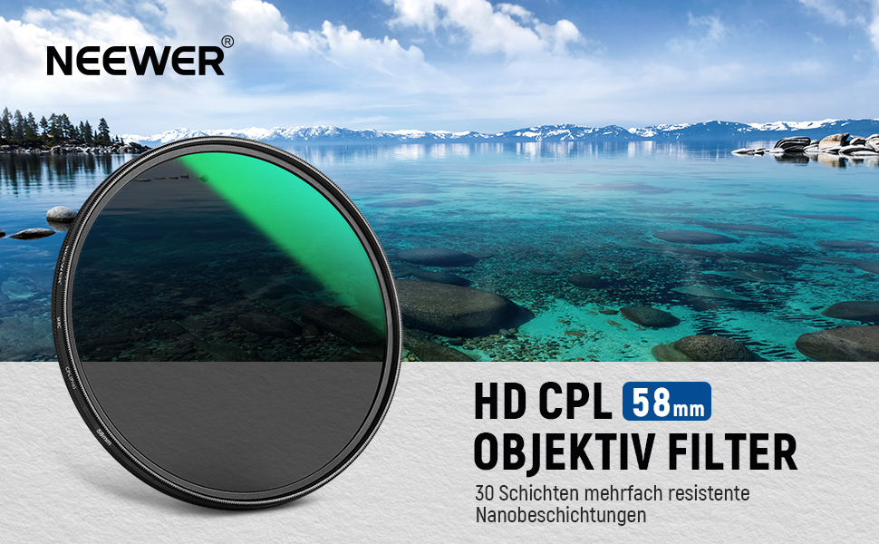 NEEWER 58mm Поляризаційний фільтр (Polfilter/CPL) - Зменшує відблиски, покращує контраст, HD скло