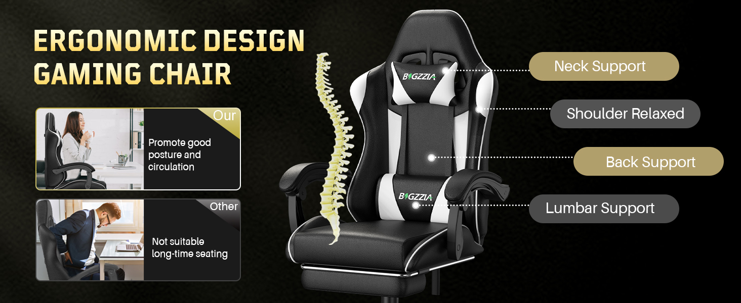 Ігрове крісло Bigzzia Ergonomic Gaming Stuhl з підніжкою та функцією масажу, біле